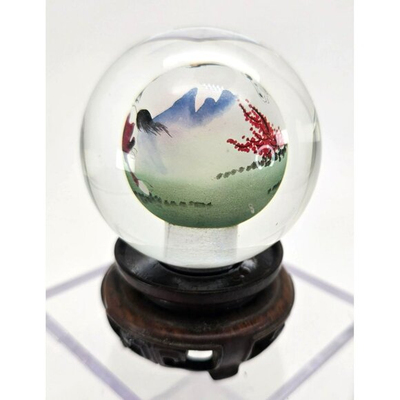 Hand-Painted Crystal Glass Ball Globe With Horses Asian Decor Wooden Stand je218 - Picture 5 of 8